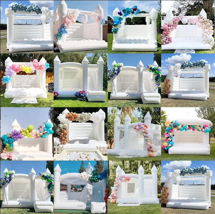 2-7.6m Macaron color white wedding trampoline children's naughty castle birthday party jumping bed slide pool inflatable castle
