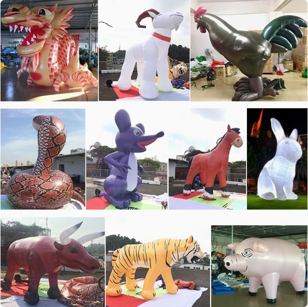 Inflatable cartoon model of the twelve zodiac animals: rat, ox, tiger, rabbit, dragon, snake, horse, sheep, monkey, chicken, dog, pig, custom large doll model